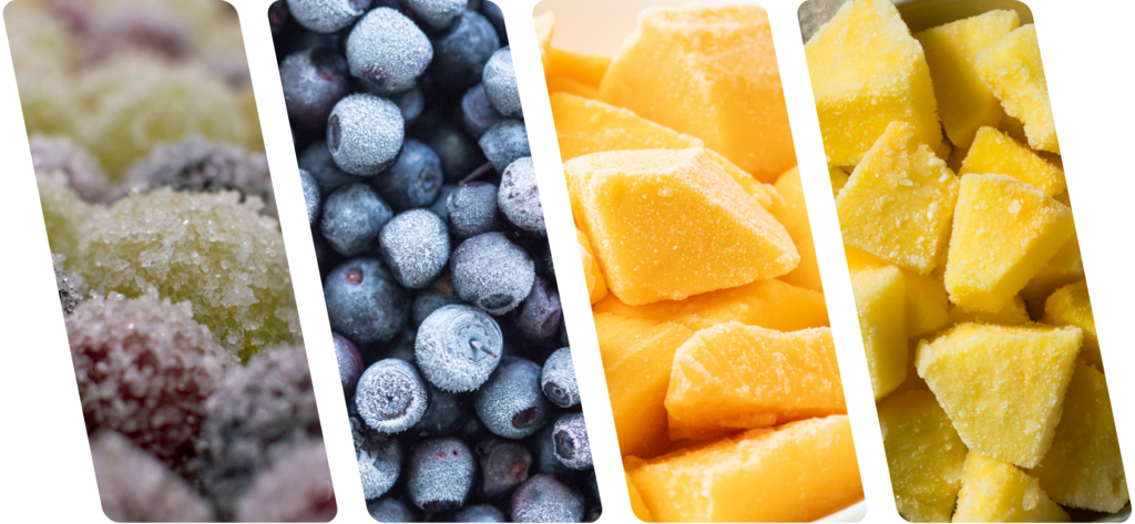 frozen grapes, blueberries, mango and pineapple
