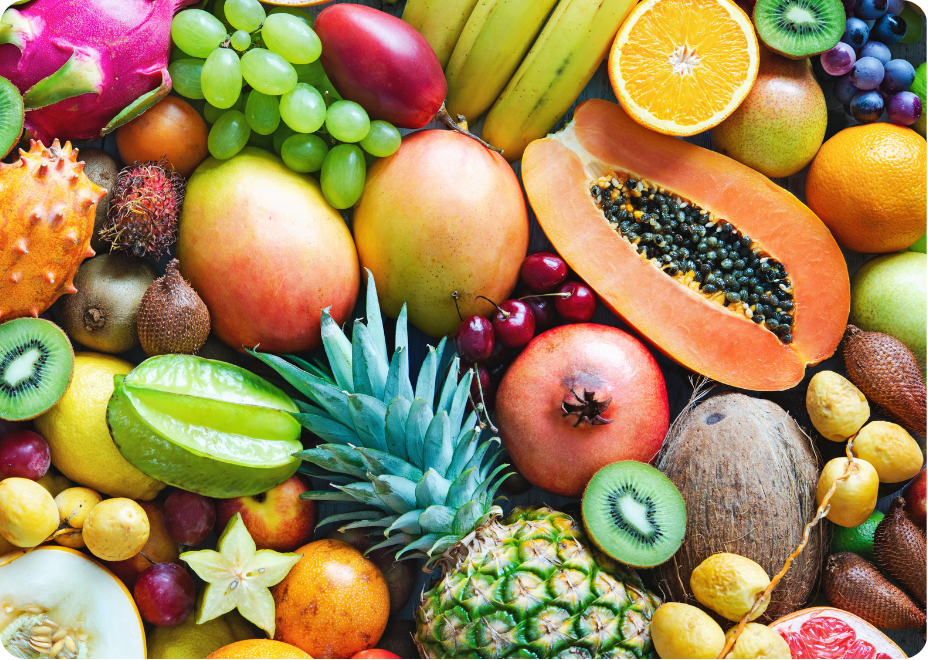 a picture of lots of different types of exotic fruits