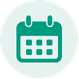 Light teal circle containing a dark teal calendar icon showing grid dates.