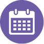 Purple circle containing a white icon of a calendar with grid squares.