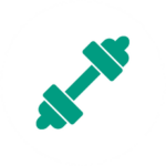 A simple, flat teal-colored icon featuring a classic gym dumbbell centered on a white background.