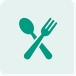 Light teal square containing dark teal crossed spoon and fork cutlery icon.